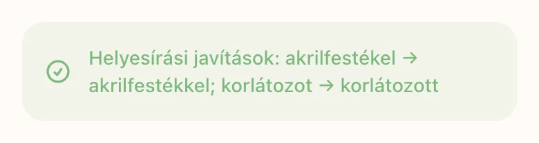 Állapotüzenet a modell helyesírási javításaival